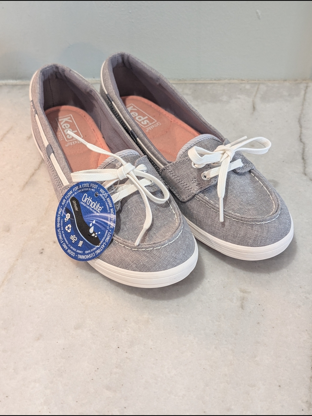 Keds Women's Gray Canvas Slip On Boat Shoe Ortholite Comfort Size 7